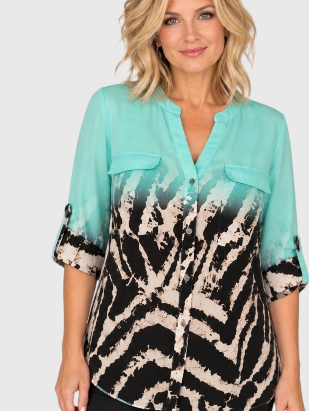 Calvin Klein Ombre Zebra Print Blouse Mint Green Medium